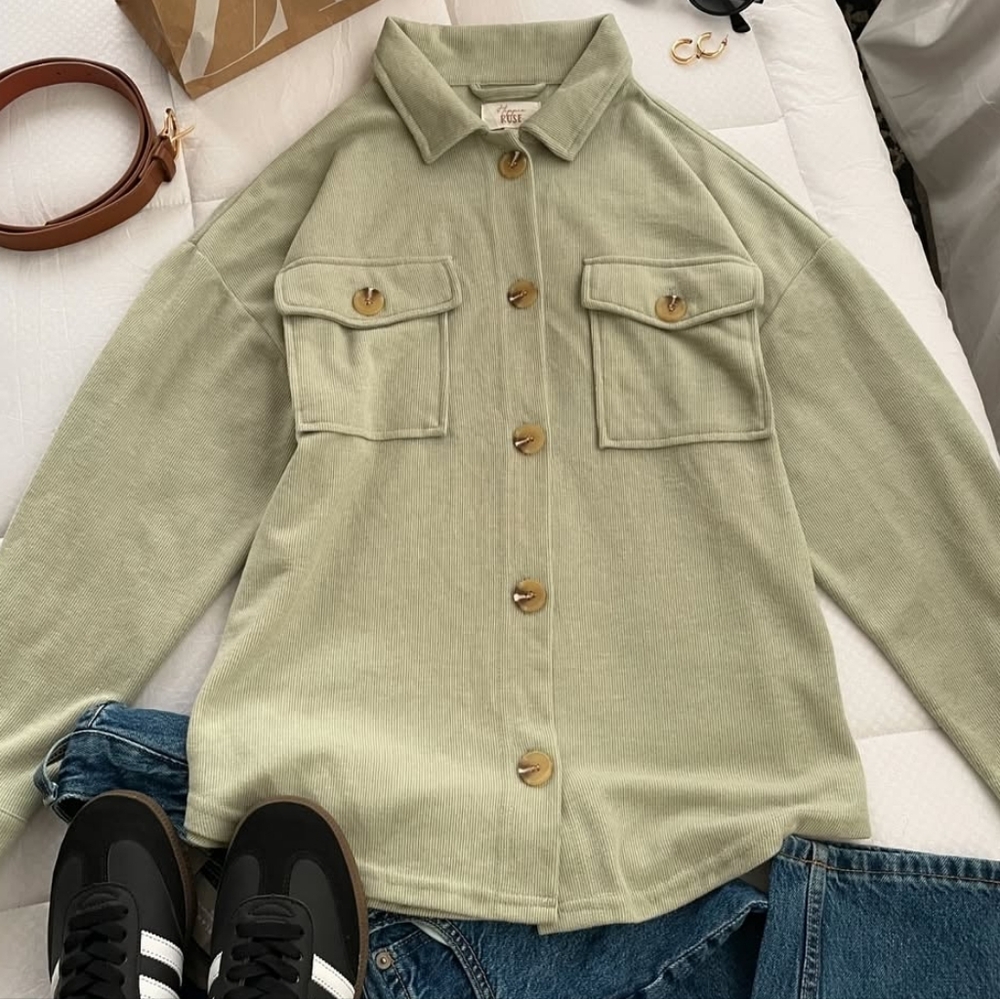 Hippie Rose Shirt Womens Small Green Button Up Long Sleeve Casual Pockets